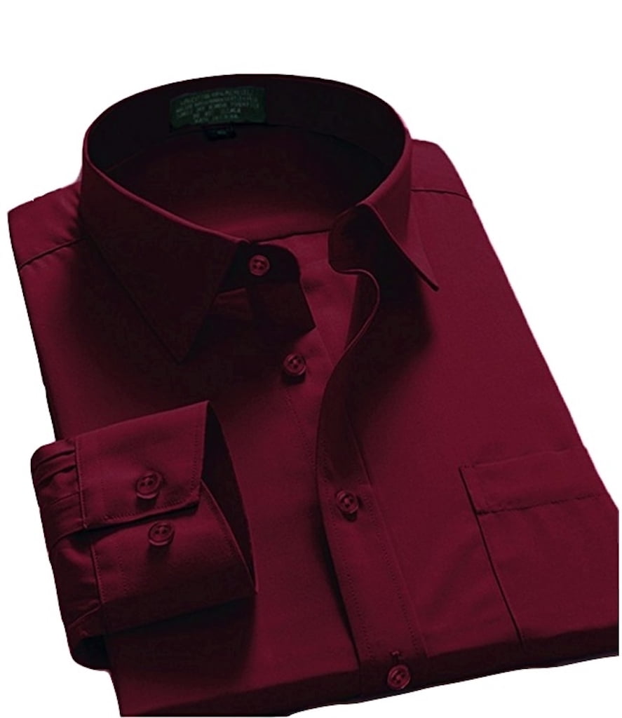 Men Dress Shirt Regular Fit Oxford Solid Color-burgundy-5xl Long Sleeve ...