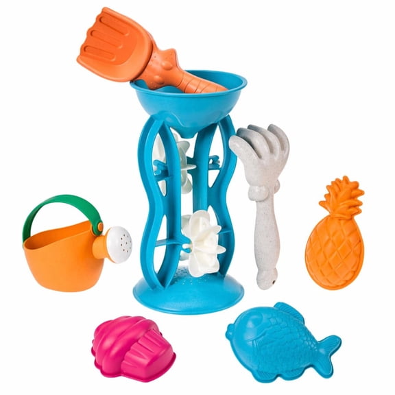 Mundo Toys 7-Piece Beach Sand Toy Set with Large Water Wheel, Shovel, Rake and Sand Molds