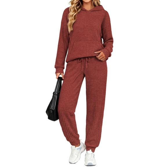 UVN Two Piece Outfits for Women Long Sleeve Hoodies Tops And Pants Pajamas Sets Casual Fall Winter Lounge Set with Pockets