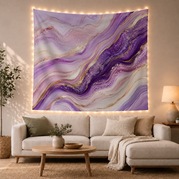 Purple Agate Waves Across Cream Marble, Dramatic Abstract for Decor Enthusiasts, Mineral Art, Housewarming Gift, Tapestry Wall Hanging for Bedroom and Living Room