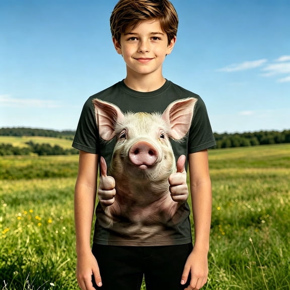 3D Pattern Print T-Shirt for Boys Funny Animal's Shock Face Full Print Shorts Sleeve Tees Crew Neck Summer Tops