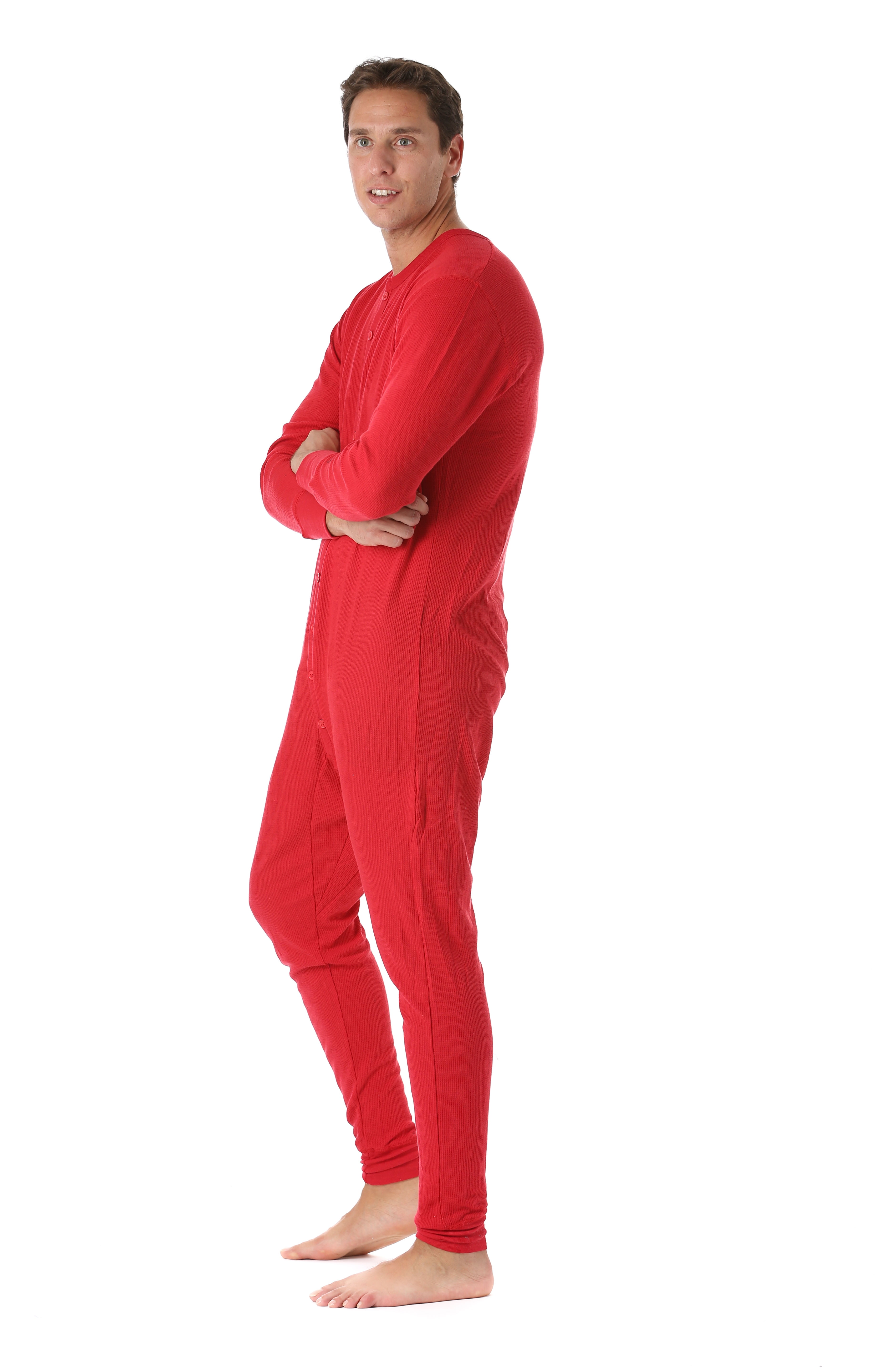 #followme Men's Solid Thermal Henley Adult Onesie (Red, XX-Large)