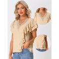 thumbnail image 2 of DARING DIVA Women's Ruffle Short Sleeve Elegant V Neck Blouse L Khaki, 2 of 6