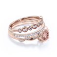 thumbnail image 2 of Twisted Boho & hippie 2.25 Carat Round Cut Morganite And Diamond Moissanite Engagement Ring Wedding Ring in 925 Sterling Silver With 18k Rose Gold Plating Promise Ring, Trio Set, Matching Band, 2 of 3