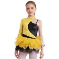 thumbnail image 4 of Sinleey Robe Justaucorps Ballet à Sequins pour Filles Manches Asymétriques Jazz Latin Moderne Salsa Rumba Samba Robe de Danse Or 6, 4 of 8