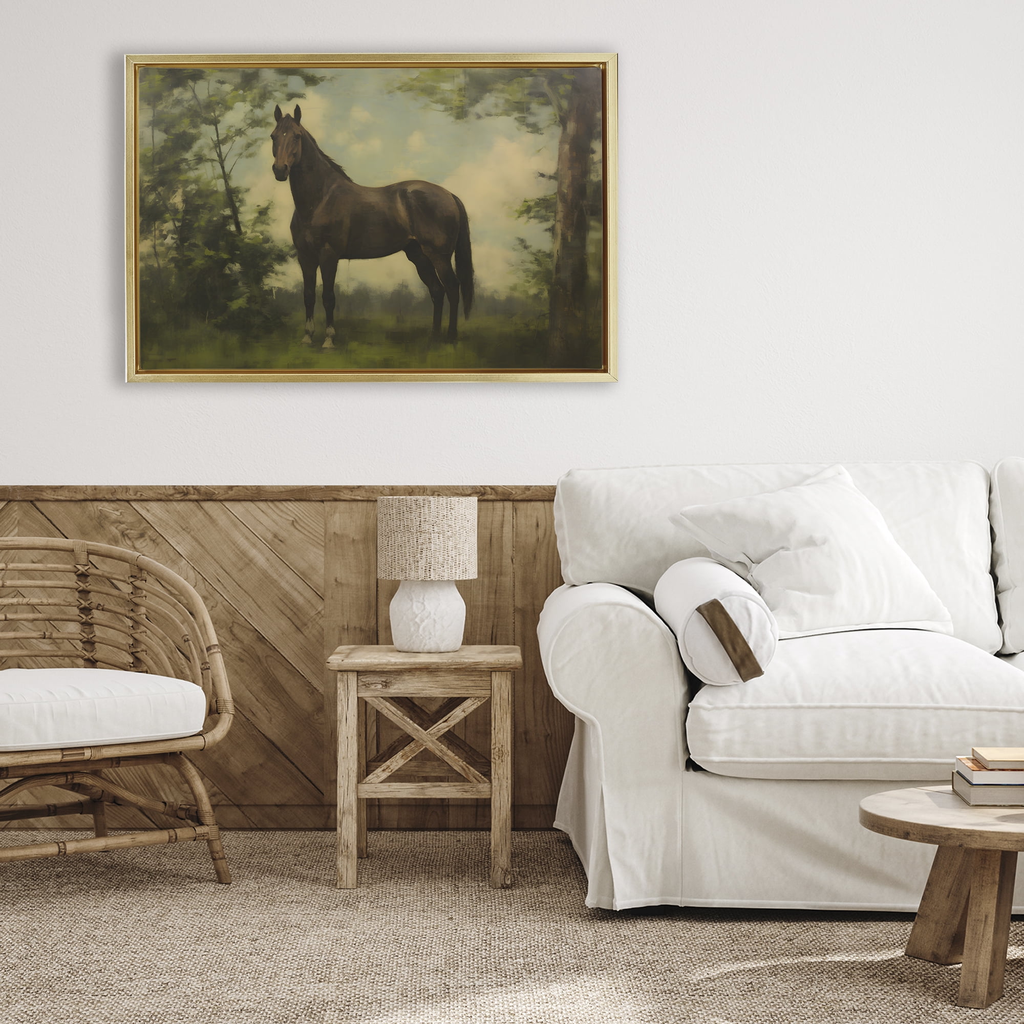 Stupell Industries Forest Horse Portrait Gold Framed Floater Canvas Wall Art, design by Petal Prints Design