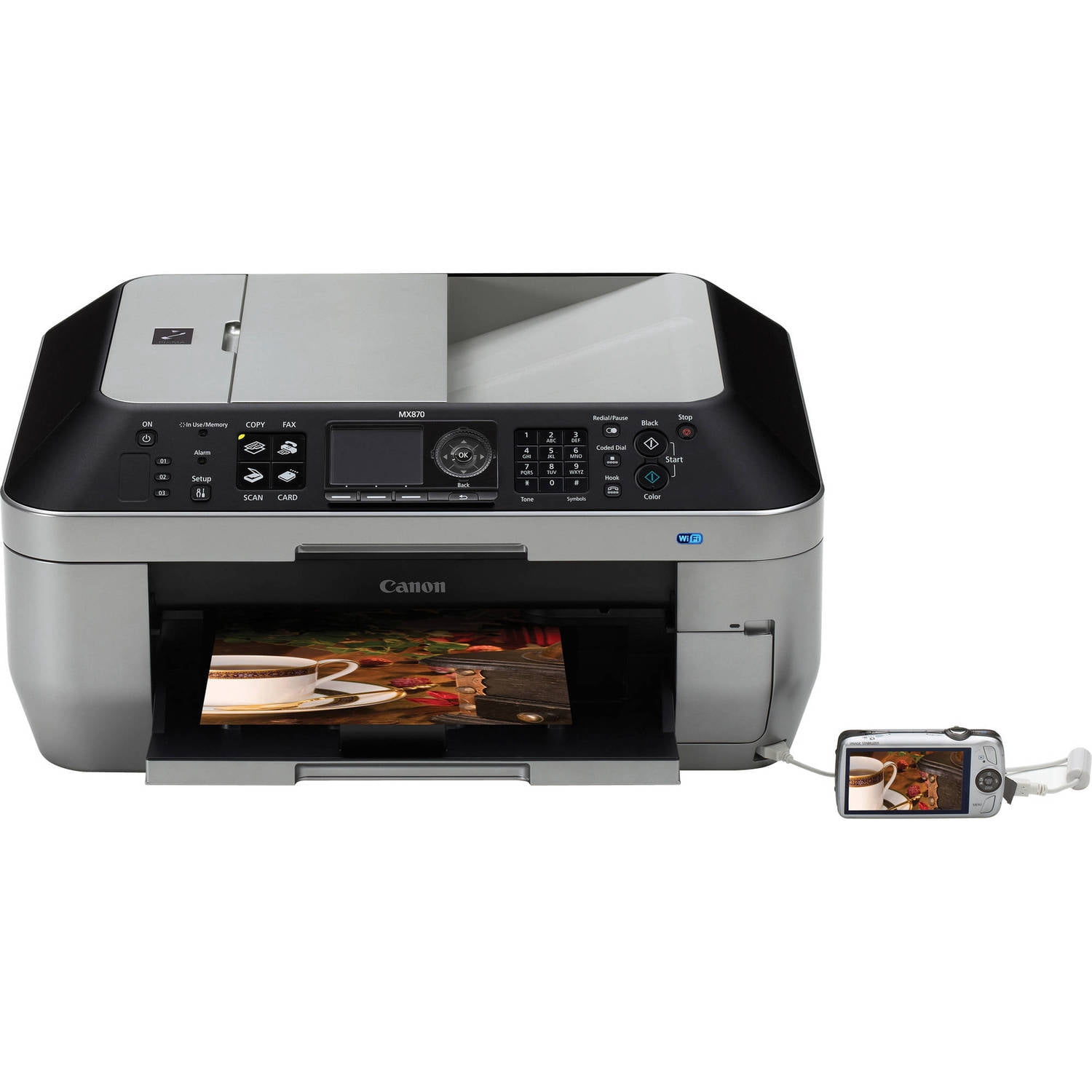 Canon PIXMA MX870 Wireless Office All-in-One Inkjet Printer with USB-Wi-Fi Connectivity Technology - 6.1ppm Print Speed Color - 9600 x 2400 dpi - 4206B002
