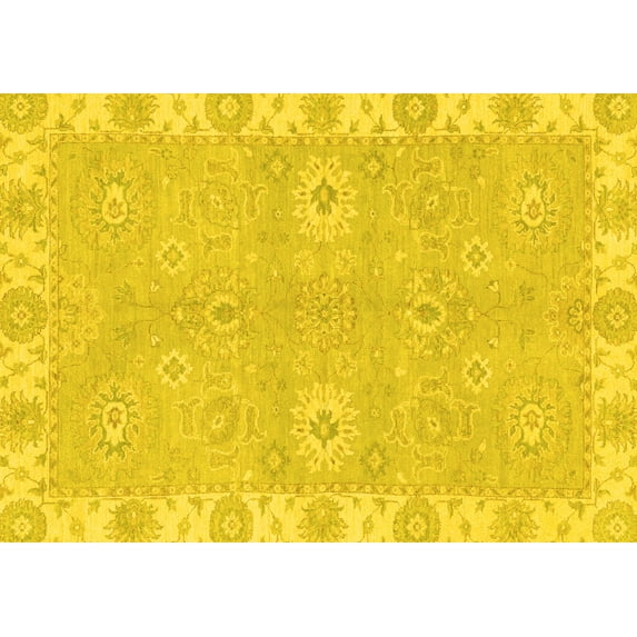 Ahgly Company Machine Washable Indoor Rectangle Oriental Yellow Traditional Area Rugs, 5' x 7'