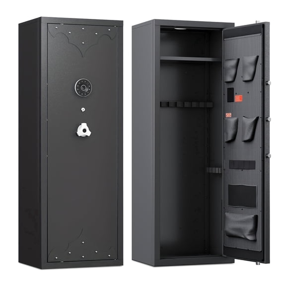 Sapital 10-12 Biometric Gun Safe for Rifles and Pistols, Large Rifle Cabinet with Adjustable Gun Rack and Partition