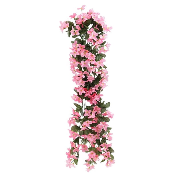 TQEHS Cesta de ratán para colgar en la pared con flores artificiales de orquídea violeta de seda falsa L4E5