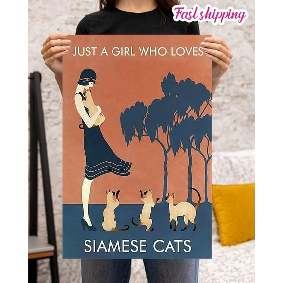 S Cat Siamese Cat Girl Vintage Home Poster Wall Art Vertical 11 x 17 Inch Poster