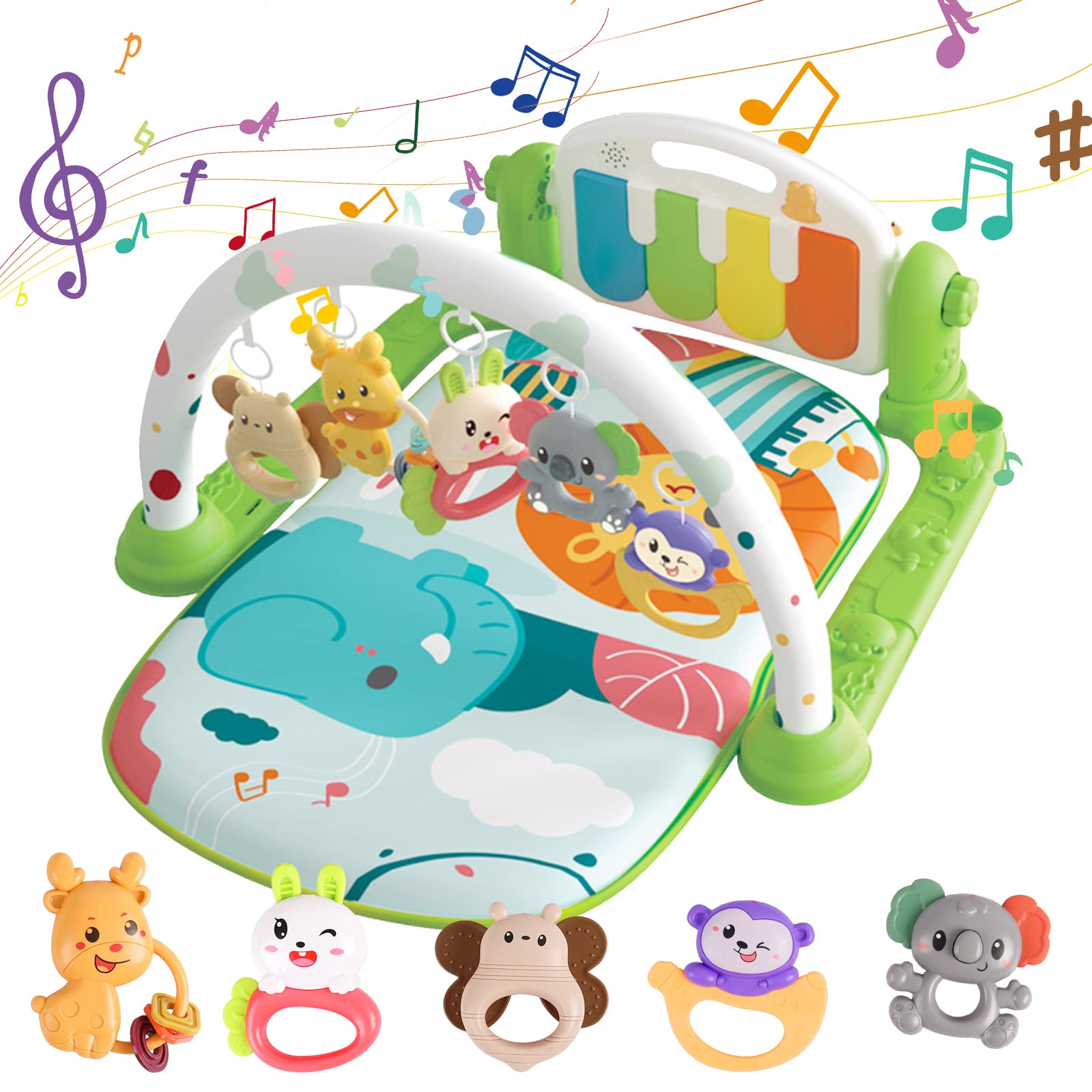 3 in 1 Baby Activity Play Mat Infant Play Gym Kids Musical Play Crawling Mat with Hanging Toys and Lights Best Gift for Baby Boy and Girl, Green - image 4 of 9
