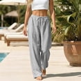 thumbnail image 2 of Wide Leg Pants for Women LSQii Casual Striped Straight Elastic Waist Wide Leg Pants Breathable Loose Relaxed Fit Trousers with Pockets Travel Vacation Summer Wear 2043 (Light Ashy,M), 2 of 6