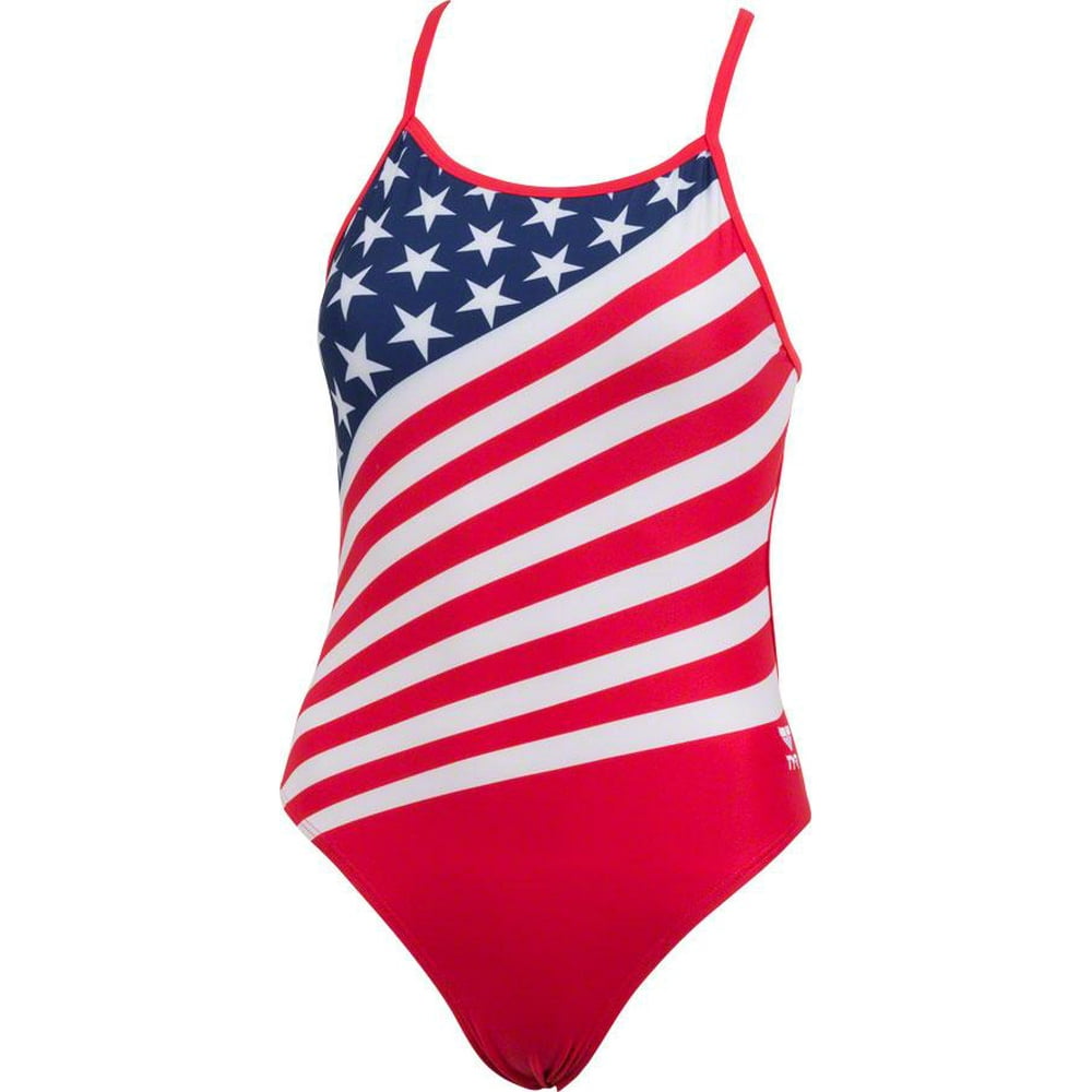 TYR - Women's American Flag Pattern Swimsuit Pattern Navy Red Size 30 ...
