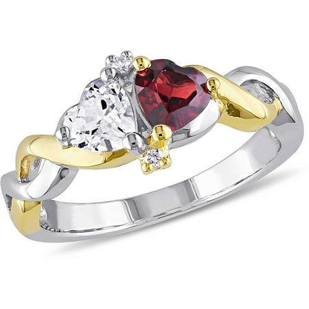 Tangelo 1-1/10 Carat T.G.W. Garnet and Created White Sapphire with Diamond-Accent Two-Tone Sterling Silver Infinity Heart Ring