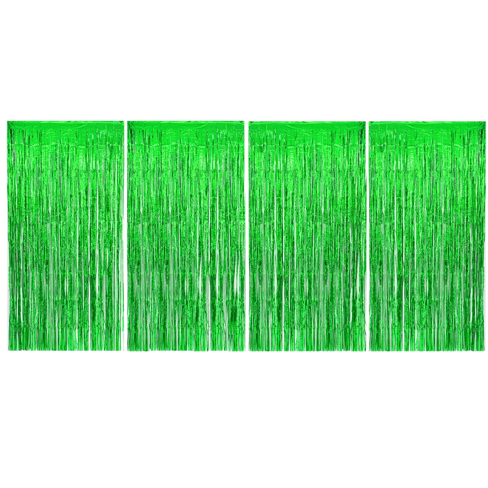 Allgala 4PK 3.3x6.6 FT (1x2M) Metalic Tinsel Party Photo Backdrop Curtains Door Fringe Décor-Green-BD52307