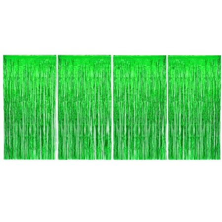 Allgala 4PK 3.3x6.6 FT (1x2M) Metalic Tinsel Party Photo Backdrop Curtains Door Fringe Décor-Green-BD52307
