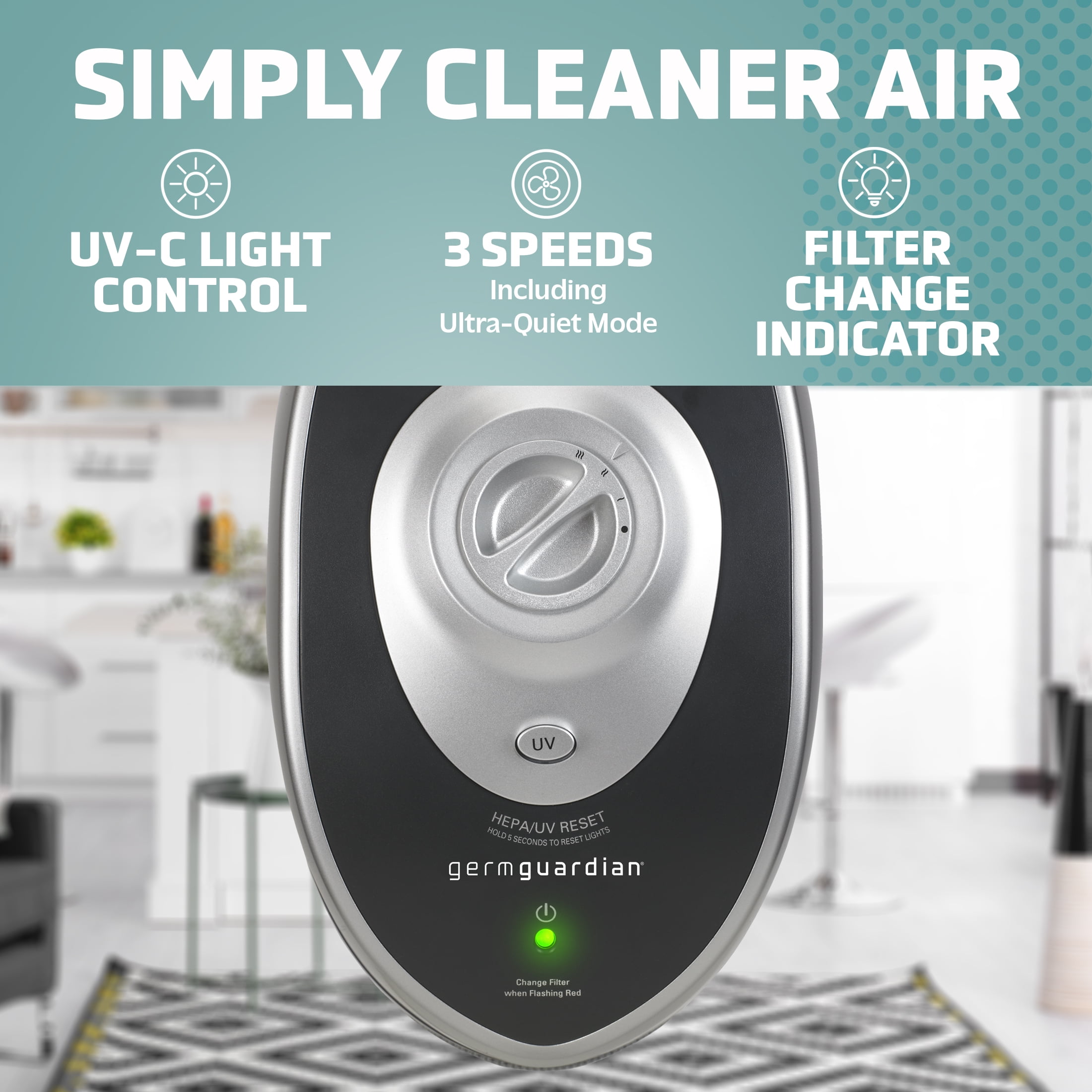 GermGuardian Air Purifier with HEPA Filter UV C Removes Odors Mold 915 Sq. ft. AC5000E Black