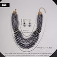 thumbnail image 3 of 1920s Flapper Faux Pearl Strand Necklace and Earrings Set Boho Vintage Layered Long Chunky Crystal Stacked Choker for Women, 3 of 12