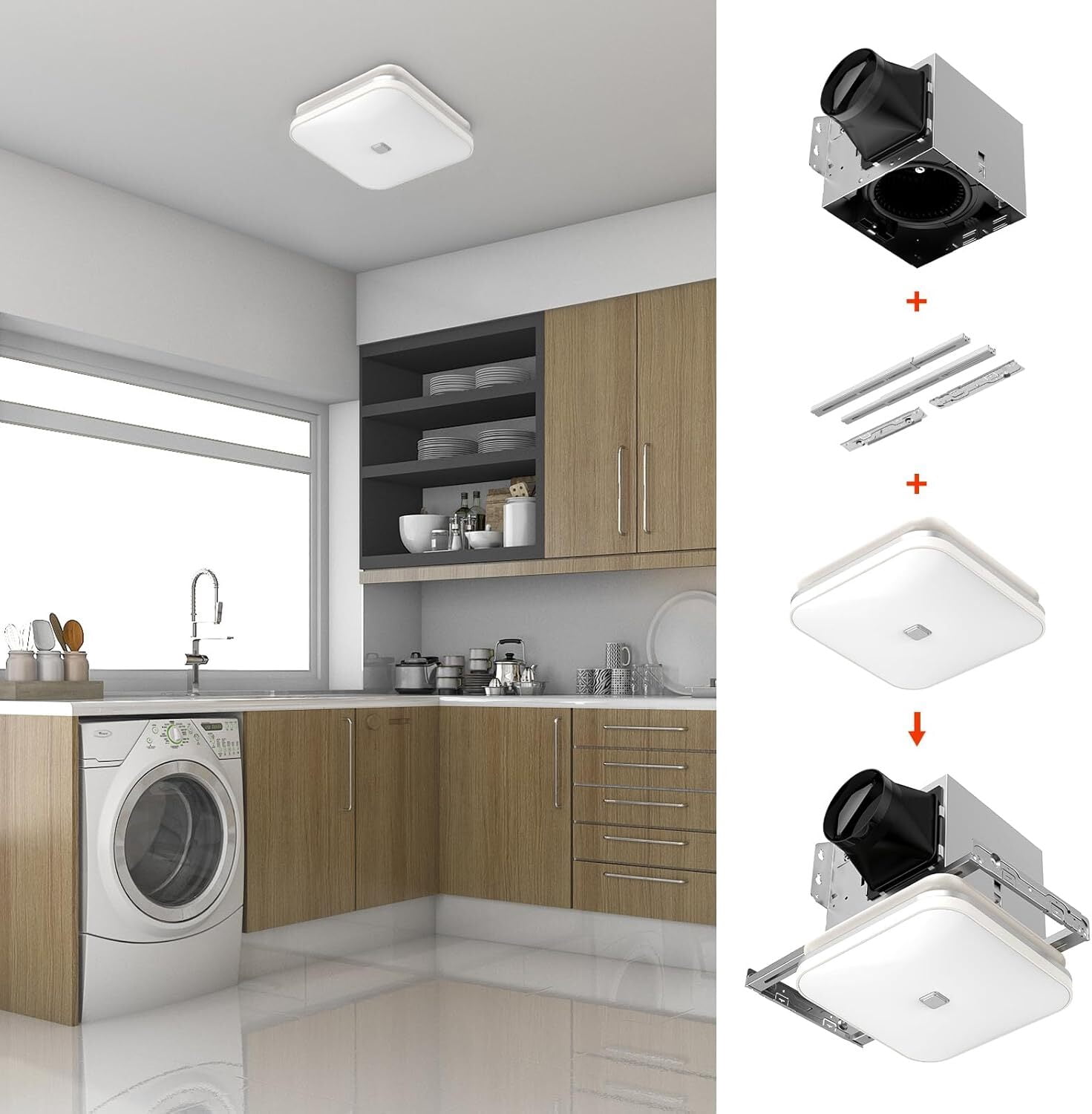 OREiN Bathroom Exhaust Fan with Light, 100 CFM 1.5 Sones, 25W Bathroom Fan with Light for Home, 1000lm 3000K/4000K/5000K Selectable & Nightlight, FCC/ETL Listed, Ceiling Opening Size 8.11" x 7.48"