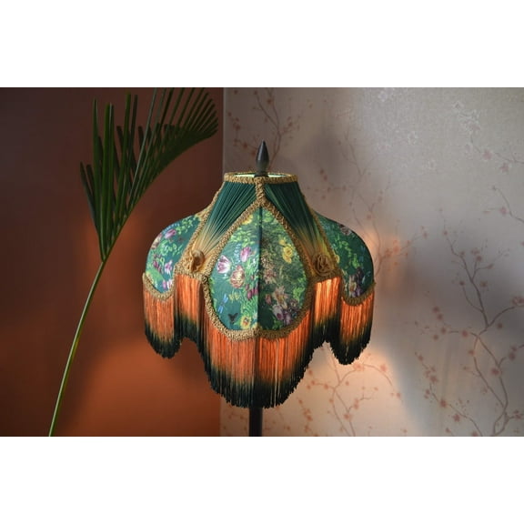 BespokeByNikita Victorian Vivien Secret Garden Silk & Chiffon Green Lamp Shade