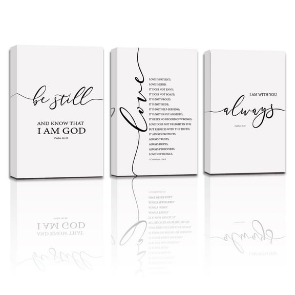 Faith Hope Love Bible Verse Printed Canvas Wall Art Set Of 3 Prints, Scripture Quote Hebrews 11, Jeremiah 29, John 3 16, Living Room Christian Decor Ready To Hang