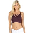 thumbnail image 1 of Women's Sexy Cross Strappy Wirefree Sports Bra Bralette with Removable Pads (Eggplant, SM), 1 of 2
