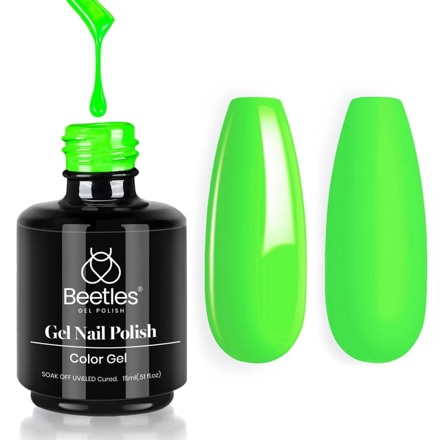 Esmalte de uñas en gel con forma de escarabajos, verde neón, 15 ml, remojo con rayos UV/LED