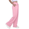 thumbnail image 4 of WTOBBY Women's Fashion Loose-Fit Solid Color Sweatpants with Pocketed Elastic Waist and Drawstring, Comfortable Sporty Pants for Casual Wear,Pink 2XL, 4 of 6