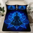 thumbnail image 3 of Feelyou Western Bohemian Yoga Twin Sheet Sets, Blue Lotus Flower Twin Fitted Sheet, Vintage Mandala Damask Flower Flat Sheet, Ultra Soft Bedroom Decor, 3pcs, 3 of 8