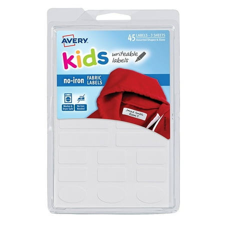 Ibanez Iron Label No-Iron Kids Clothing Labels, Washer & Dryer Safe, Writable Fabric Labels, 45 Assorted Shapes & Sizes (40700), NO IRON NEEDED: Save time, mess and effort -.., By Avery ()