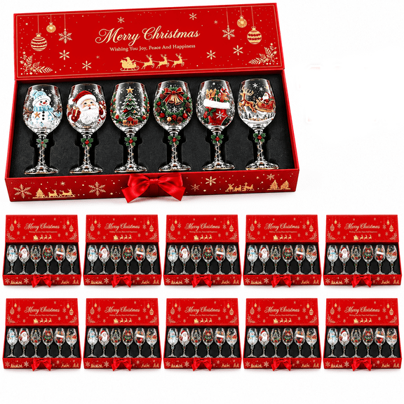 XAOUS Christmas Wine Glasses,Christmas 3D Wine Glass Collection Gift Box Set