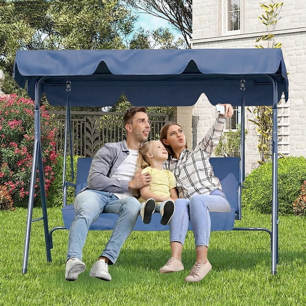 Columpio para patio exterior de 3 asientos con dosel ajustable, hamaca colgante con estructura resistente y tela transpirable, capacidad de 600 lbs, ideal para jardín