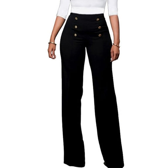 Bomotoo Womens High Waisted Long Work Pants Casual Stretch Lounge Pant Button Straight Leg Bootcut Trousers Slacks
