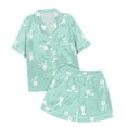 thumbnail image 4 of Women's Easter Pajamas Rabbit Print Pattern Short Sleeve Shorts Green M, 4 of 5