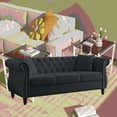 thumbnail image 4 of [80" Black Velvet Chesterfield Sofa for Living Room - 3 Seater with Tufted Back & Nailhead Trim], 4 of 12