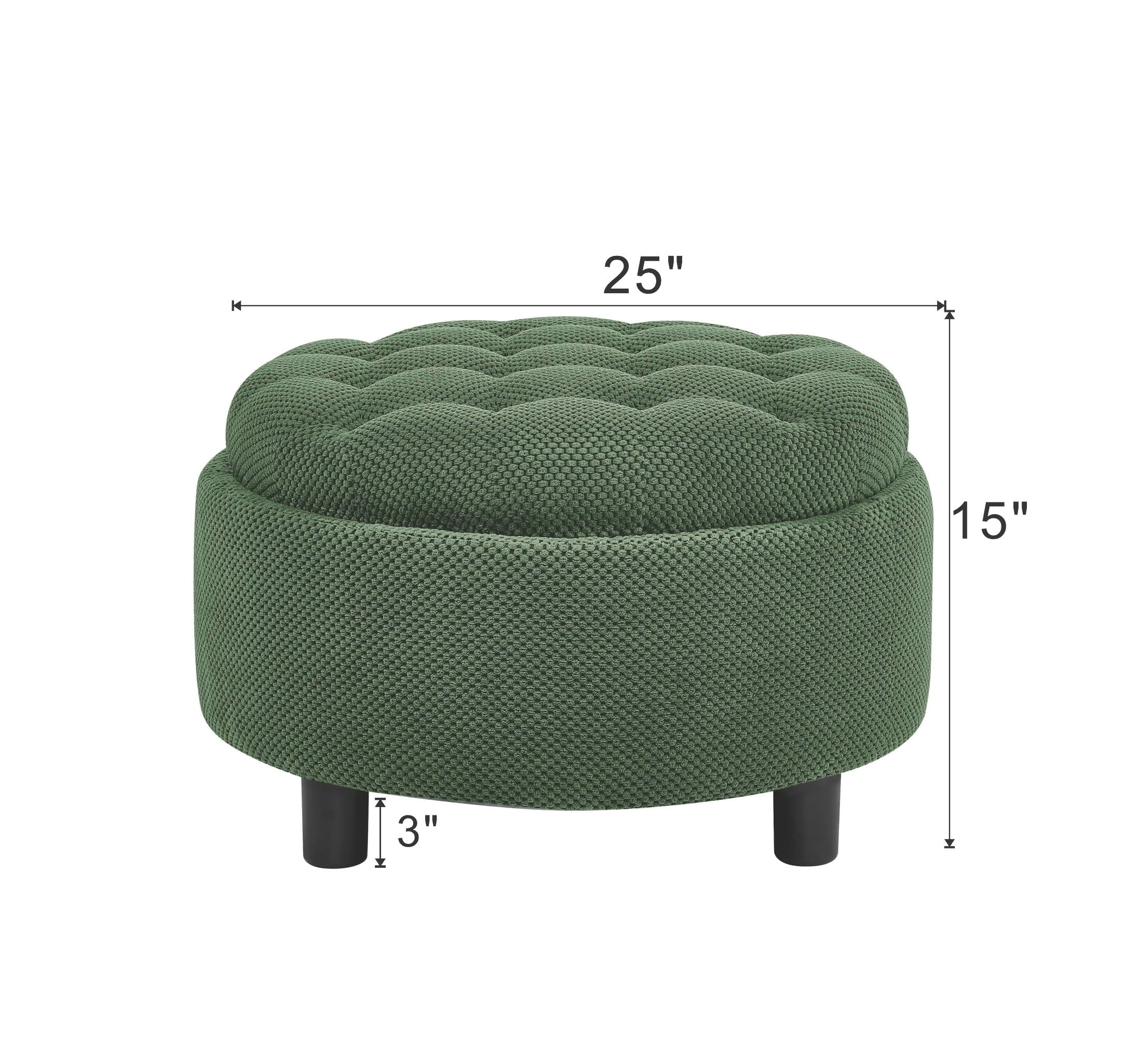 MAYEERTY 25 In Round Storage Ottoman with Tray, Tufted Fabric, Coffee Table Ottoman, Dark Green