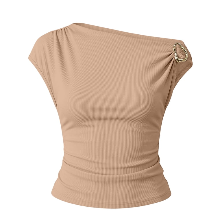 yillto Women's off Shoulder Shirts Short Sleeve Going out Crop