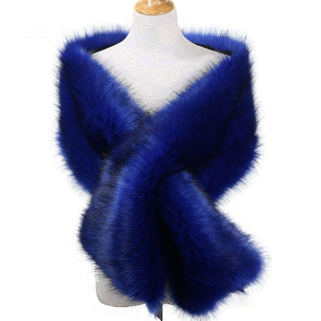 Women's Faux Shawl Wrap Cape For Bridal Wedding Blue Artificial Wool