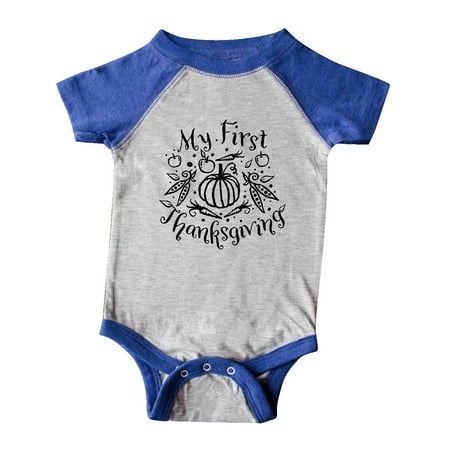 

Inktastic My 1st Thanksgiving with Pumpkin and Vegetables in Black Gift Baby Boy or Baby Girl Bodysuit
