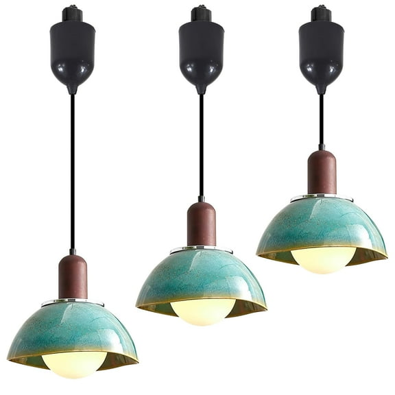 Kiven H-Type Track Lighting Pendants,3-Light Farmhouse h Track Pendant Lights with Ceramic Shade,Decorative Track Lighting Fixture Adjustable Height for Shop Kitchen Restaurant(TB3294)