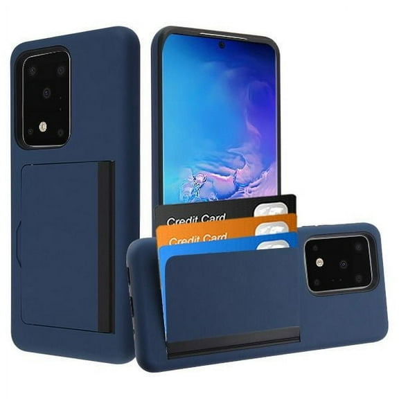 Bemz Samsung Galaxy S20  Plus, 6.7 inch Pocket Wallet Case, Slim Dual Layer Hybrid Cover with 3 Card Hidden Storage Compartment Holder with Atom Wipe - Dark Navy Blue