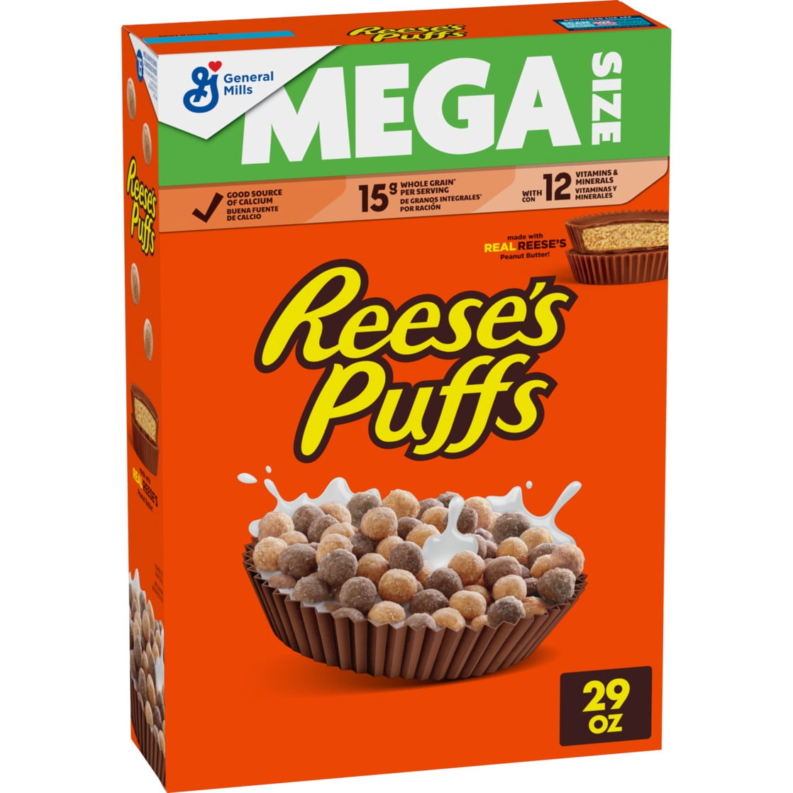 (10 pack) REESE'S PUFFS Mega Size Breakfast Cereal, Chocolatey Peanut Butter, 29 oz - Crunchy Corn Puffs