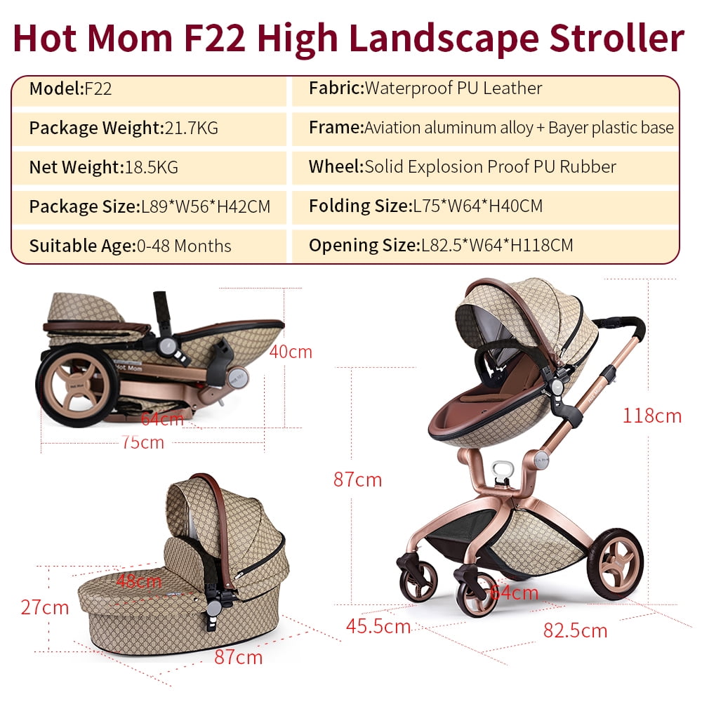 Hot Mom Baby Stroller Reversible Luxury PU Leather Pram,Grid