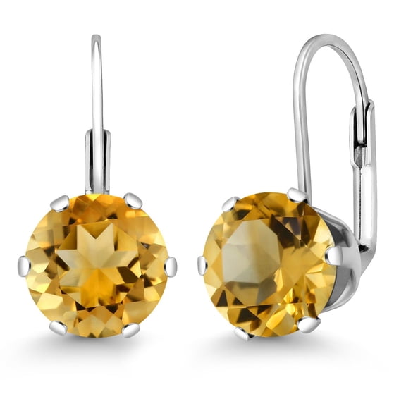 Gem Stone King 925 Sterling Silver Yellow Citrine Dangle Earrings for Women | 3.00 Cttw | Gemstone November Birthstone | Round 8MM