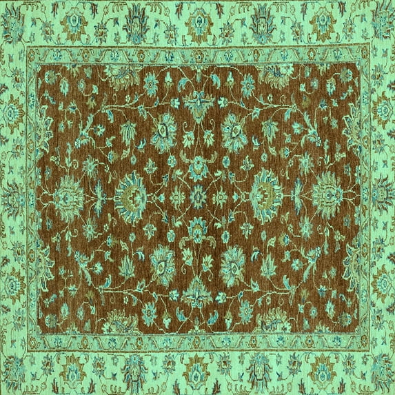 Ahgly Company Indoor Square Oriental Turquoise Blue Traditional Area Rugs, 7' Square
