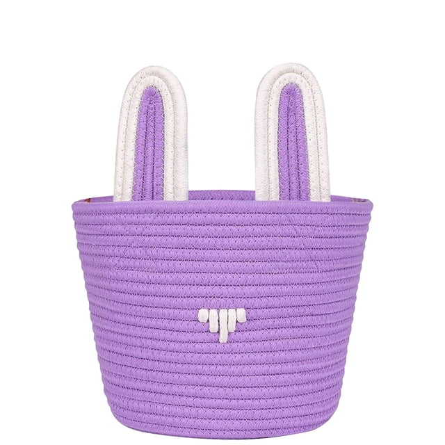 Easter Basket For Kids Empty With Handle Hand Woven Cotton Rope Natural Texture Design 10 in
