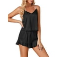 thumbnail image 3 of Women's 3pcs Satin Pajamas Set Cami Top and Shorts Sleepwear PJs Set with Robe,Black, 3 of 5