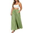 thumbnail image 3 of ibiyuan Women Textured Pleated Wide Leg Trousers, Elastic High Waist Flowy Loose Fit Pants Lightweight Casual Bottoms Resort Street Daily Outfit, 3 of 6