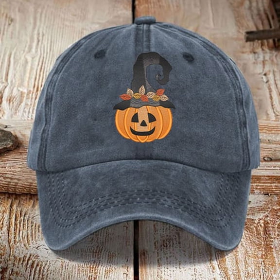 JIANLAI Vintage Washed Cotton Baseball Cap Unisex Halloween Four Pumpkin Face Printed Adjustable Curved Brim Dad Hat Multi‑Color Retro Distressed Baseball Hat